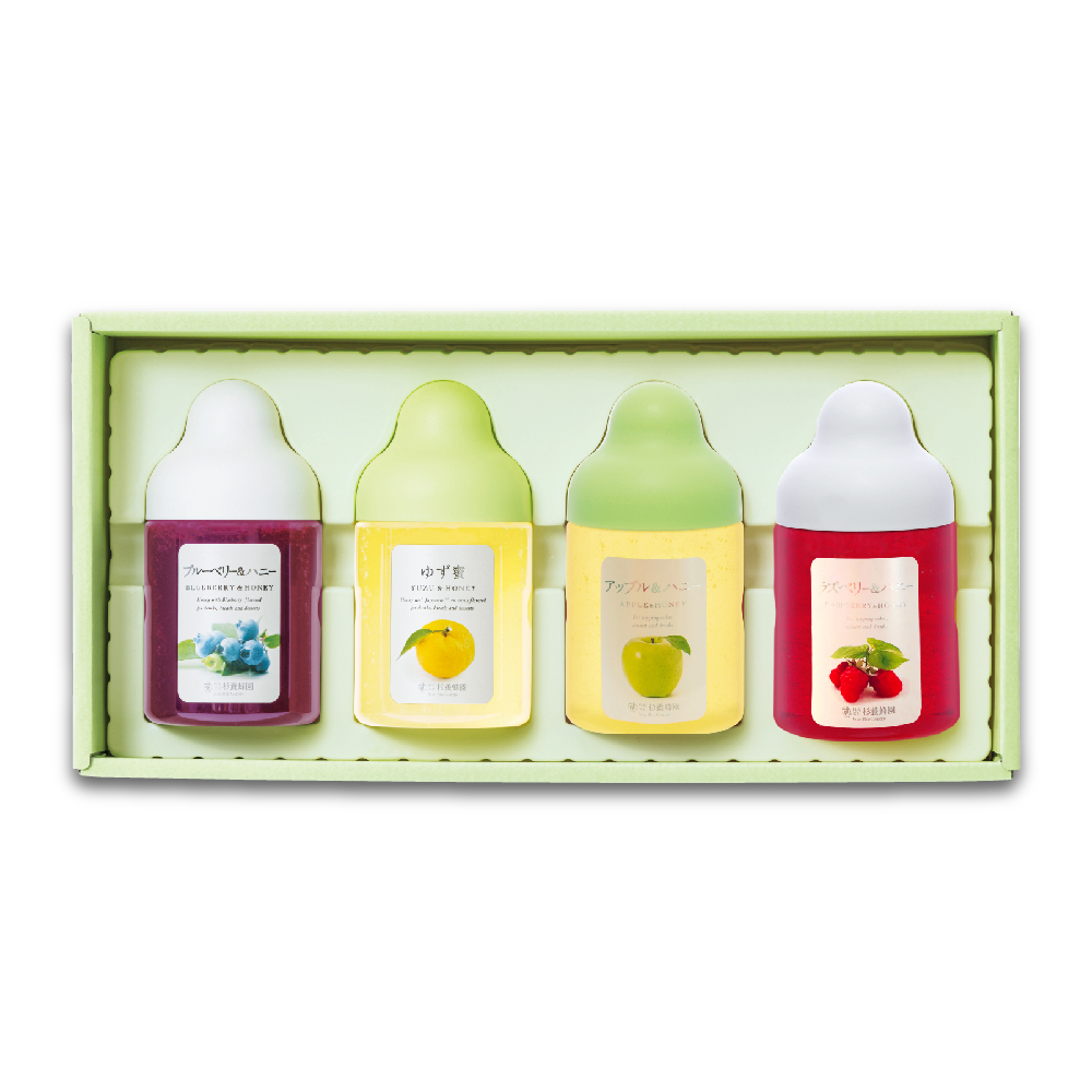 果汁蜜4本ギフトセット(ゆず蜜、ブルーベリー、アップル、ラズベリー)QR4P